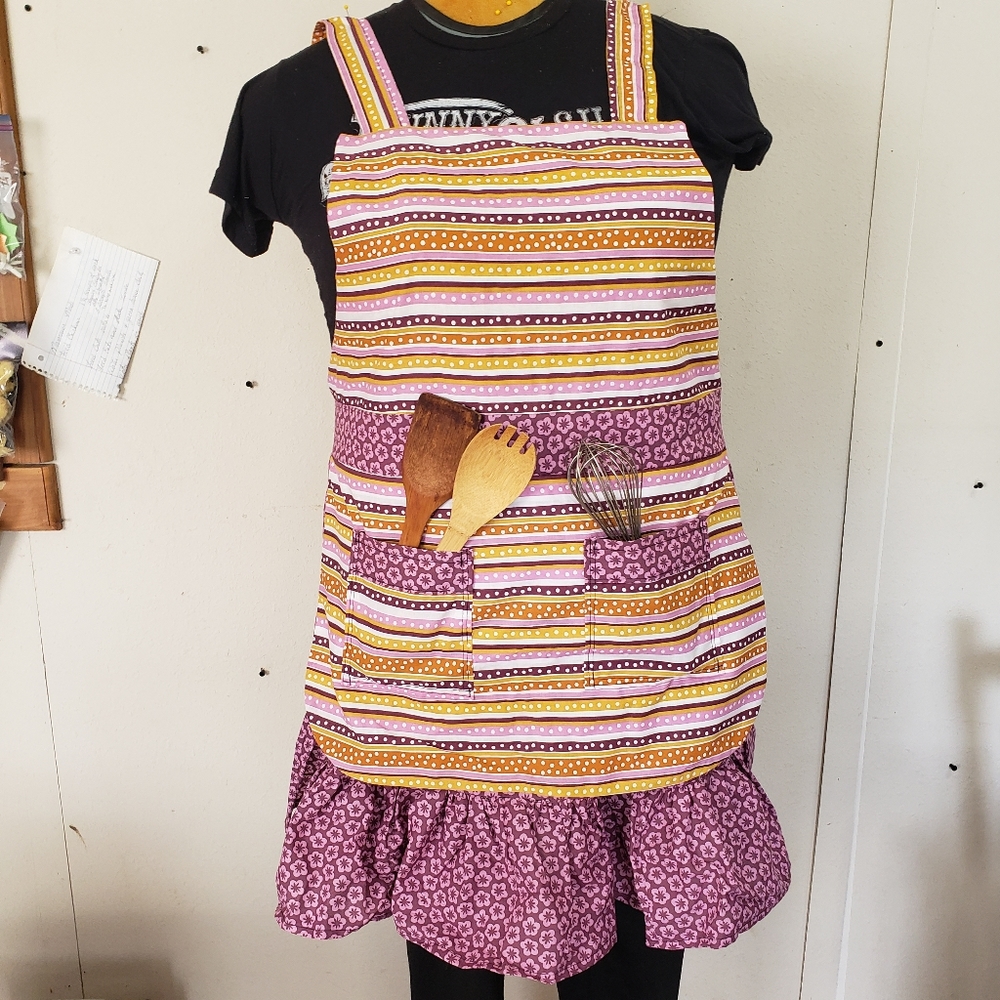 Mustard Yellow and Purple Handmade Ruffled Kitchen Apron